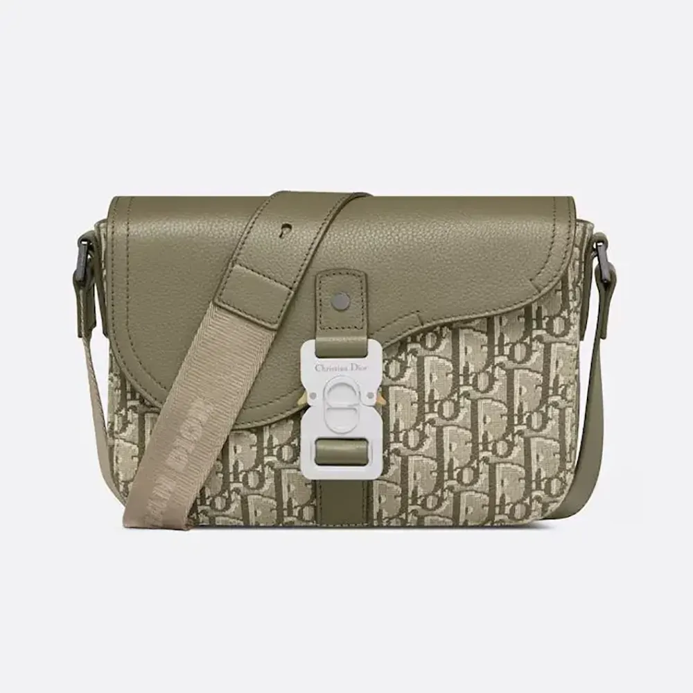Front view of Dior Men Small Saddle Messenger Bag with flap closed