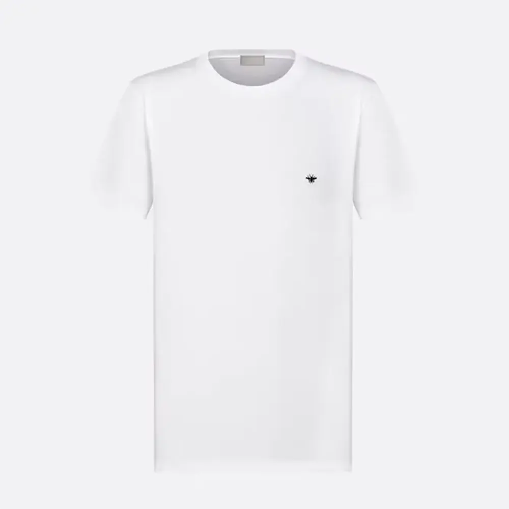 Front view of Dior Men T-Shirt with Bee Embroidery White Cotton Jersey