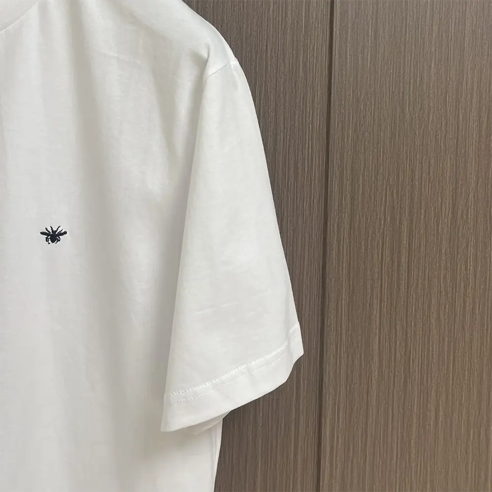 Dior Men T-Shirt with Bee Embroidery White Cotton Jersey - image 5