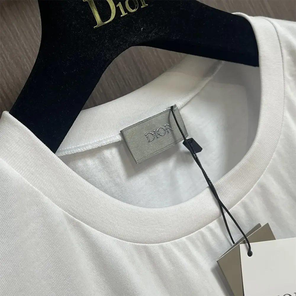 Dior Men T-Shirt with Bee Embroidery White Cotton Jersey - image 4