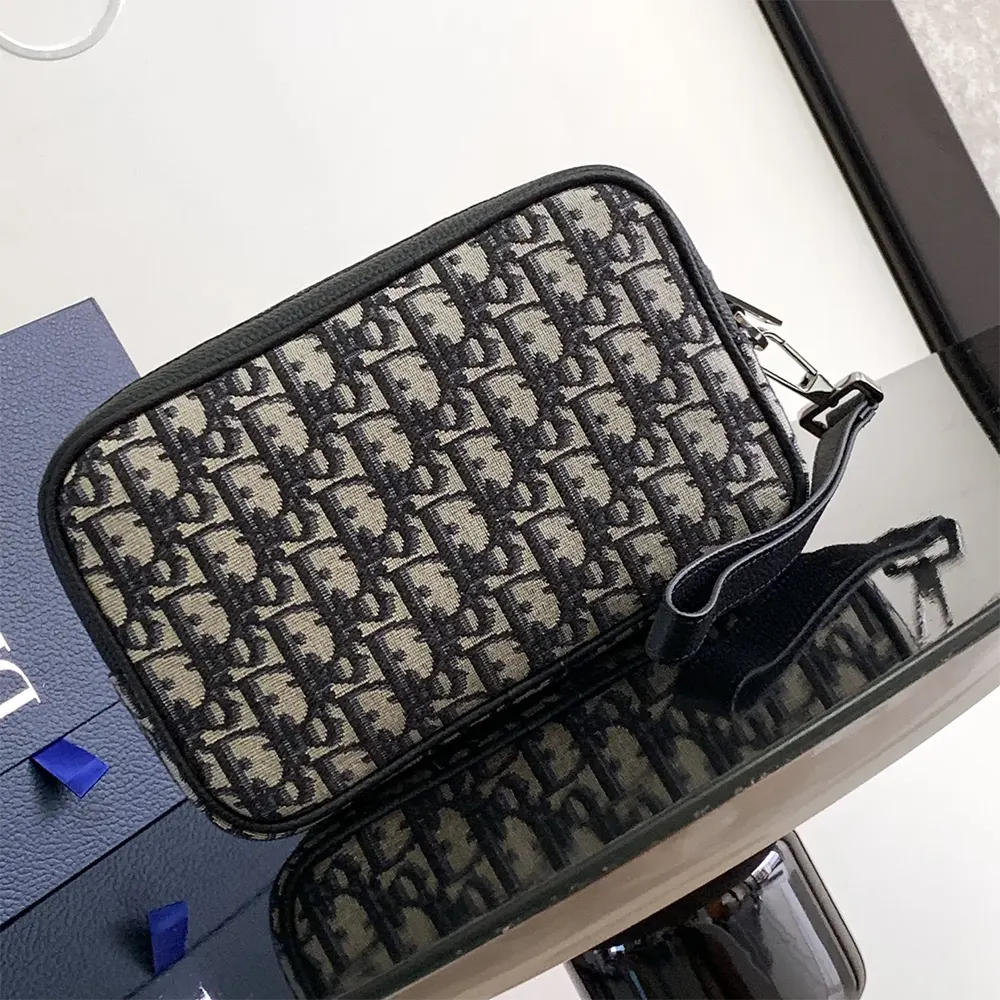 Interior view showing lining of Dior Men Toiletry Bag Beige and Black Dior Oblique Jacquard