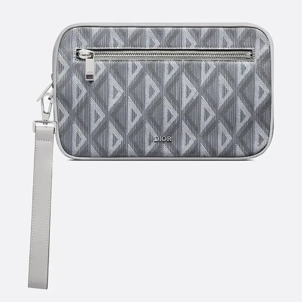 Front view of Dior Men Toiletry Bag Dior Gray CD Diamond Canvas