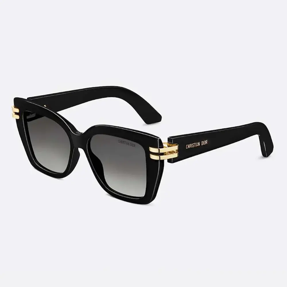 Front view of Dior Unisex CDior S1I Black Square Sunglasses showing glossy black frame