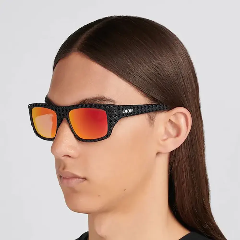 Side angle showing black acetate frame of Dior Unisex Dior3D S1I sunglasses