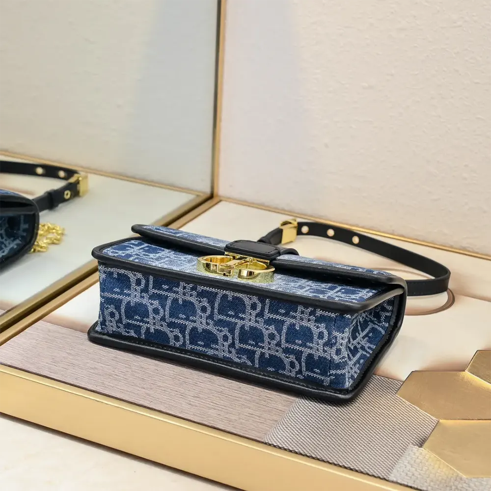 Dior Women 30 Montaigne East-West Bag with Chain Blue Denim Dior Oblique Jacquard - image 4