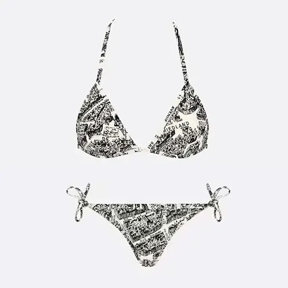 Front view of Dior Women Bikini Top / Bottom with Plan de Paris motif