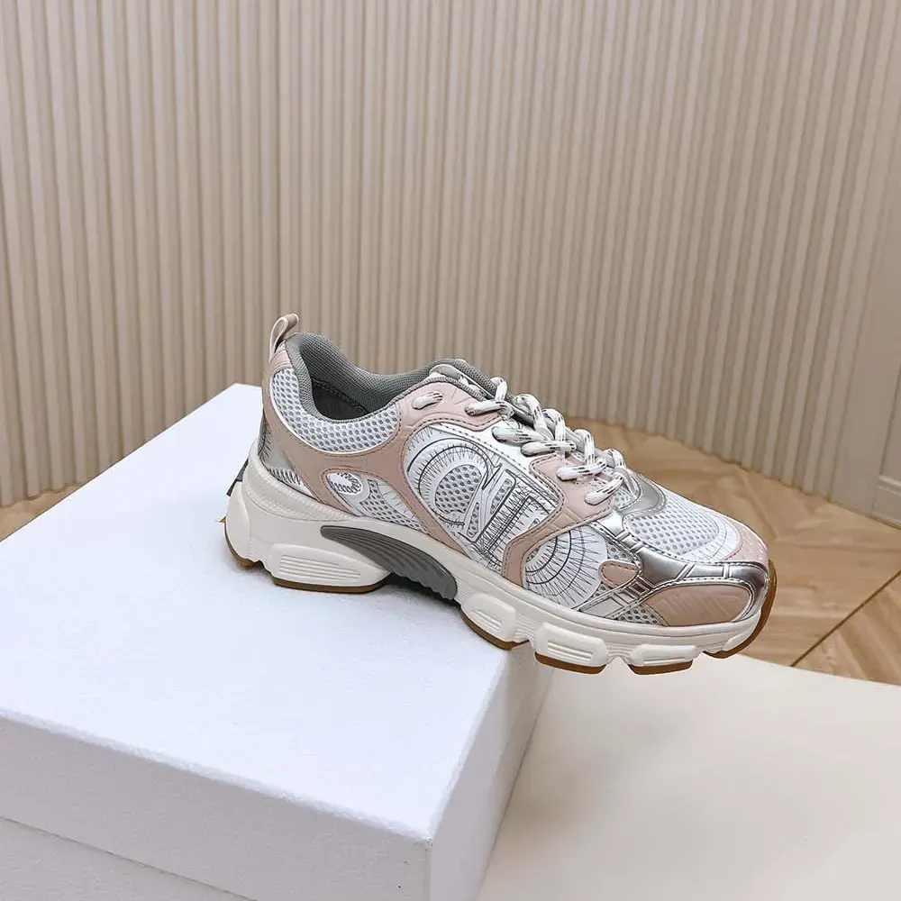 Dior Women Chrono Sneaker White Mesh with Nude and Silver-Tone Laminated Leather-Effect Panels - image 6