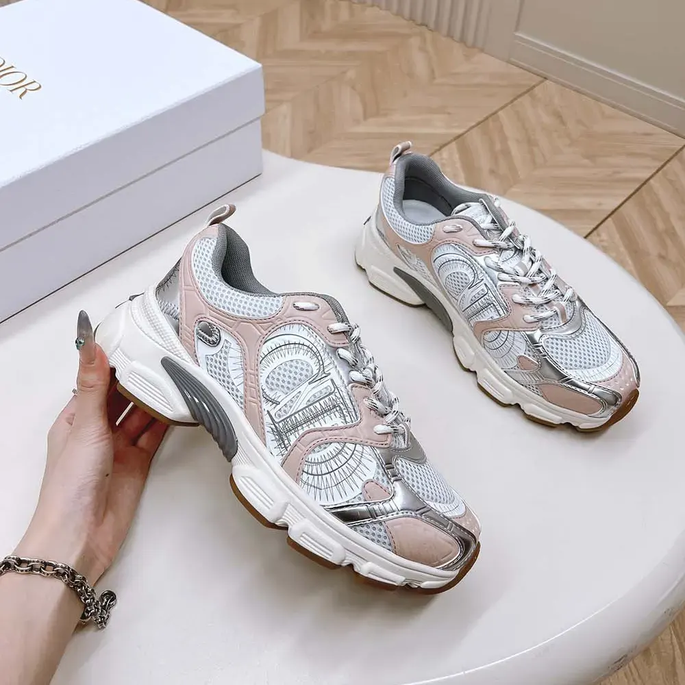Dior Women Chrono Sneaker White Mesh with Nude and Silver-Tone Laminated Leather-Effect Panels - image 4