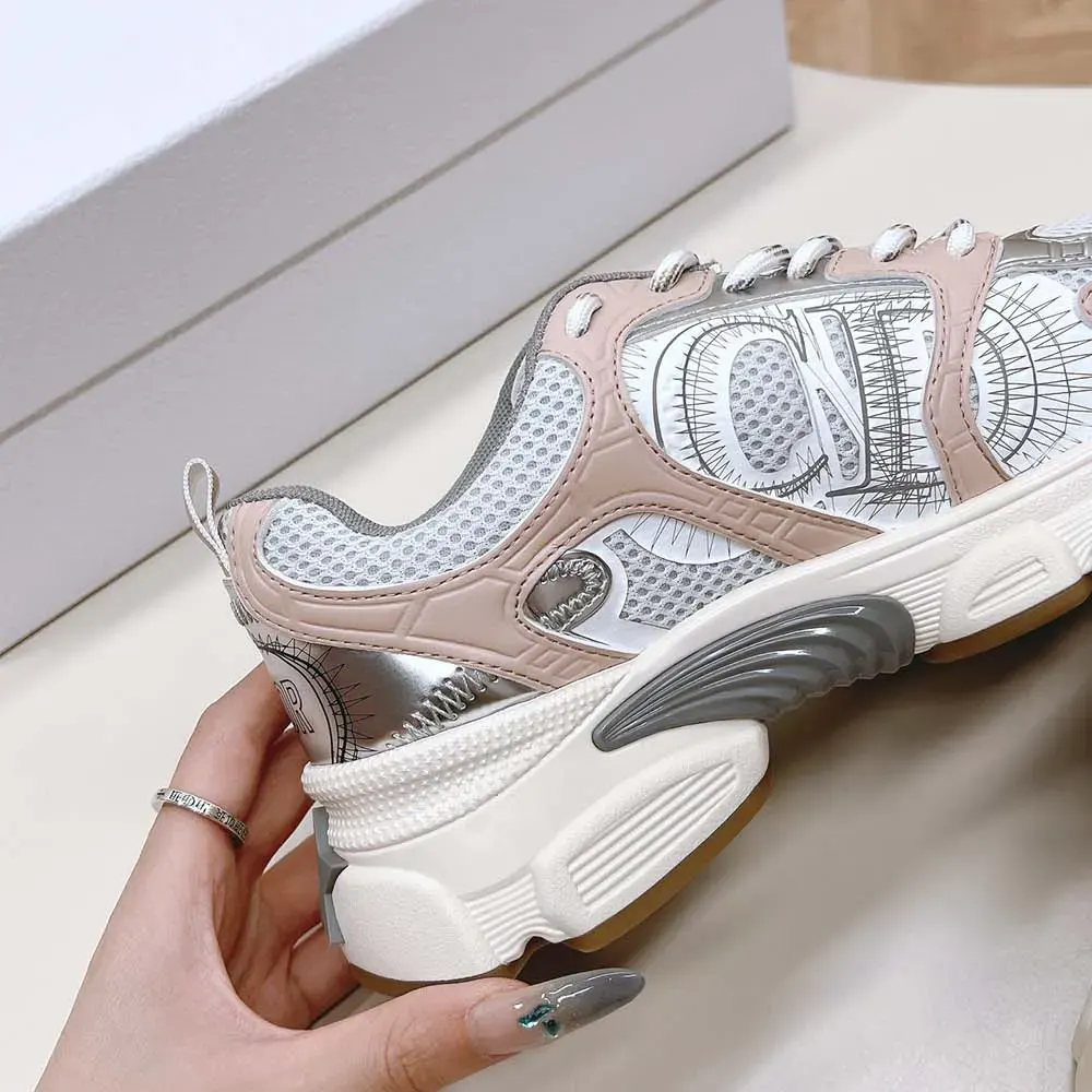 Dior Women Chrono Sneaker White Mesh with Nude and Silver-Tone Laminated Leather-Effect Panels - image 10