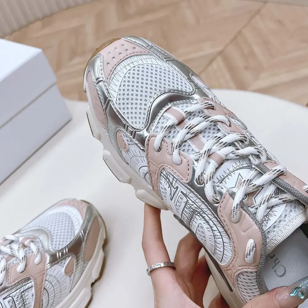 Dior Women Chrono Sneaker White Mesh with Nude and Silver-Tone Laminated Leather-Effect Panels - image 8