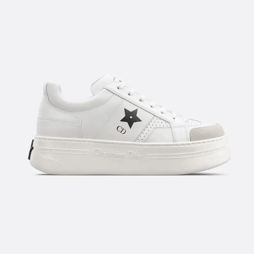 Side view of Dior Women Dior Star Platform Sneaker White Calfskin and Suede
