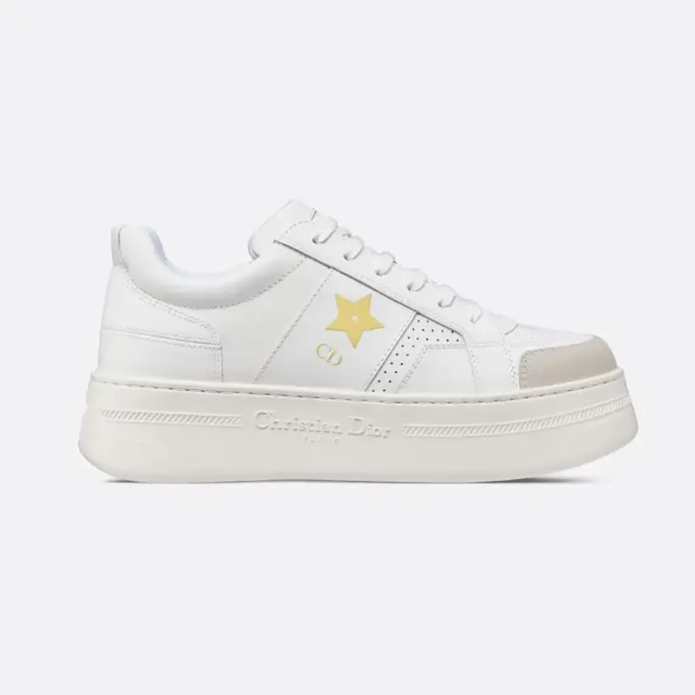 Side view of Dior Women Dior Star Platform Sneaker White Calfskin and Suede