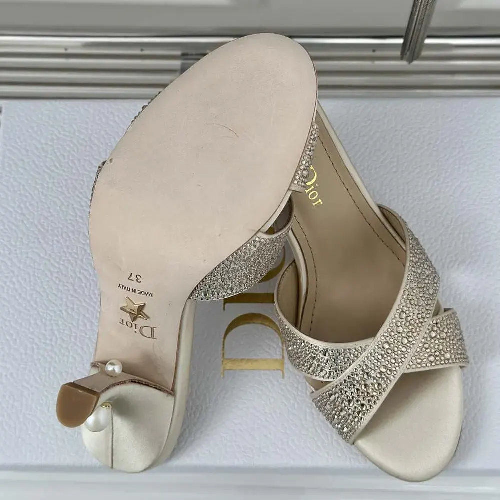 Dior Women Dior Tribales Heeled Slide Beige Suede Calfskin and Gold-Tone Strass - image 10