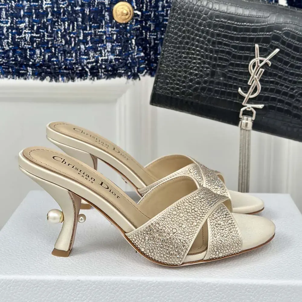 Dior Women Dior Tribales Heeled Slide Beige Suede Calfskin and Gold-Tone Strass - image 5