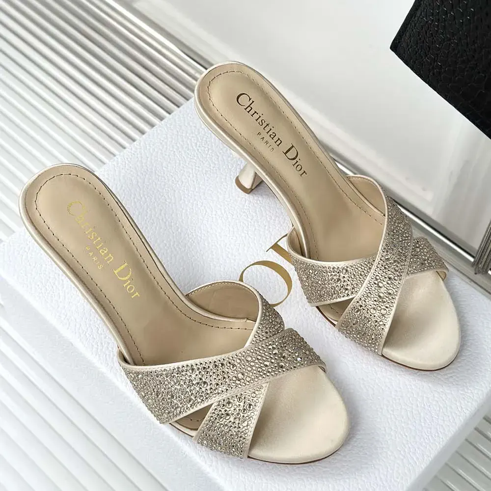 Top view of beige suede Dior Women Dior Tribales Heeled Slide