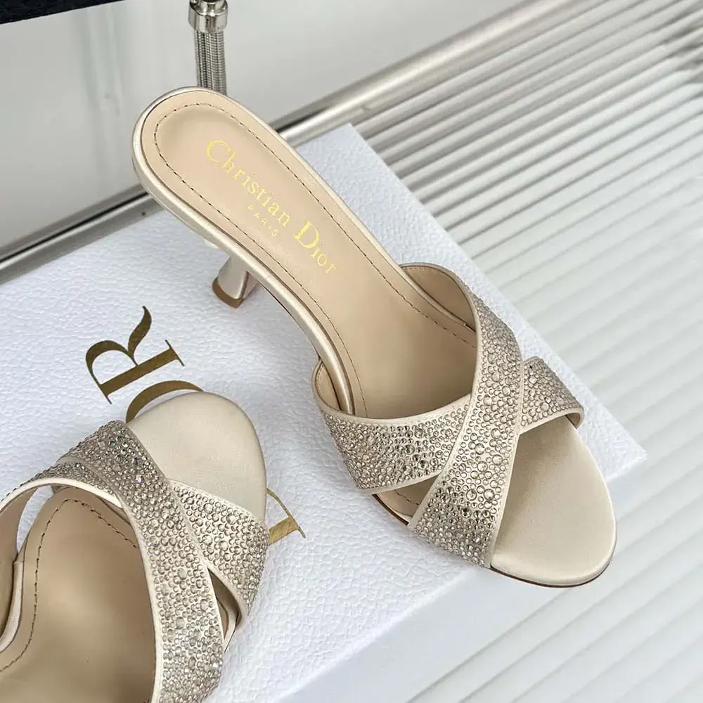 Dior Women Dior Tribales Heeled Slide Beige Suede Calfskin and Gold-Tone Strass - image 6
