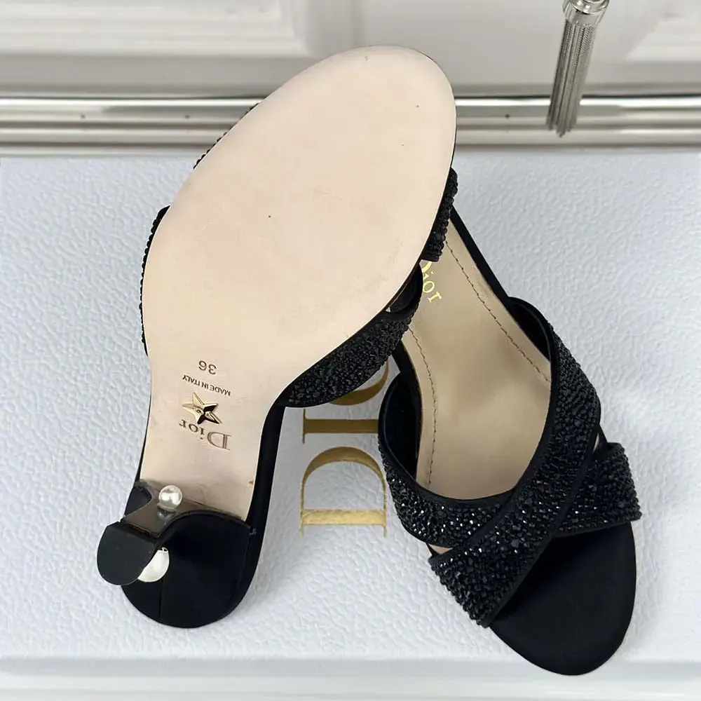 Dior Women Dior Tribales Heeled Slide Black Suede Calfskin and Strass - image 10