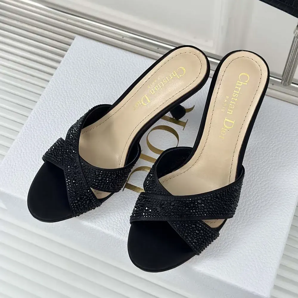 Dior Women Dior Tribales Heeled Slide Black Suede Calfskin and Strass - image 4