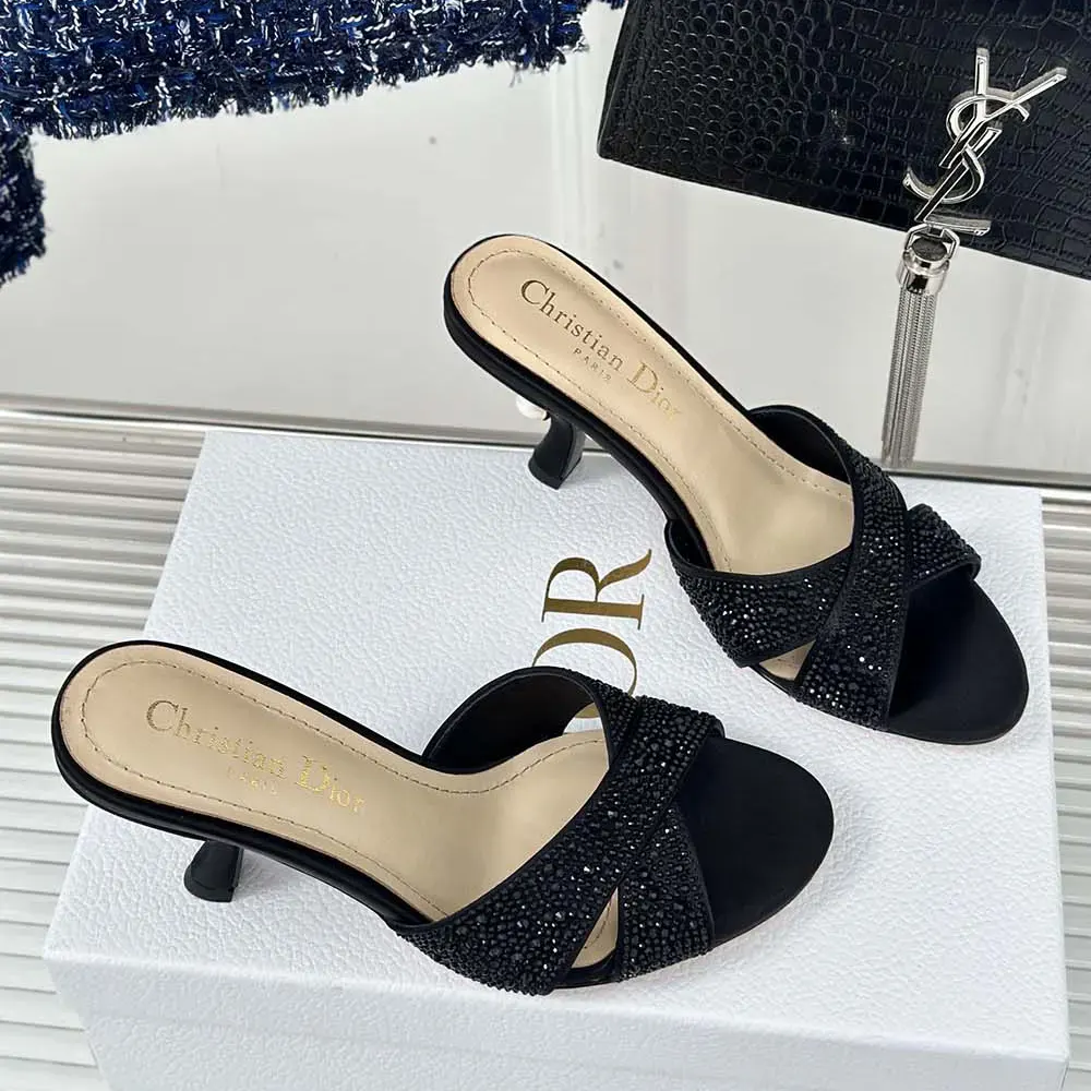 Dior Women Dior Tribales Heeled Slide Black Suede Calfskin and Strass - image 5