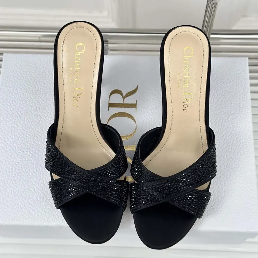 Close-up of strass embellishments on Dior Women Dior Tribales Heeled Slide