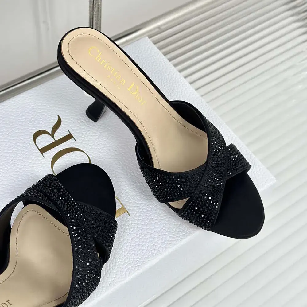 Dior Women Dior Tribales Heeled Slide Black Suede Calfskin and Strass - image 6