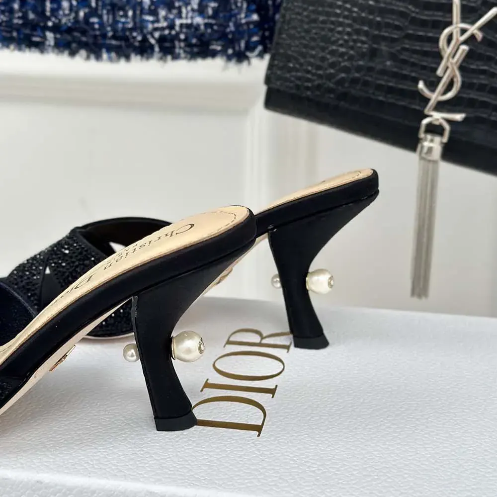Dior Women Dior Tribales Heeled Slide Black Suede Calfskin and Strass - image 9