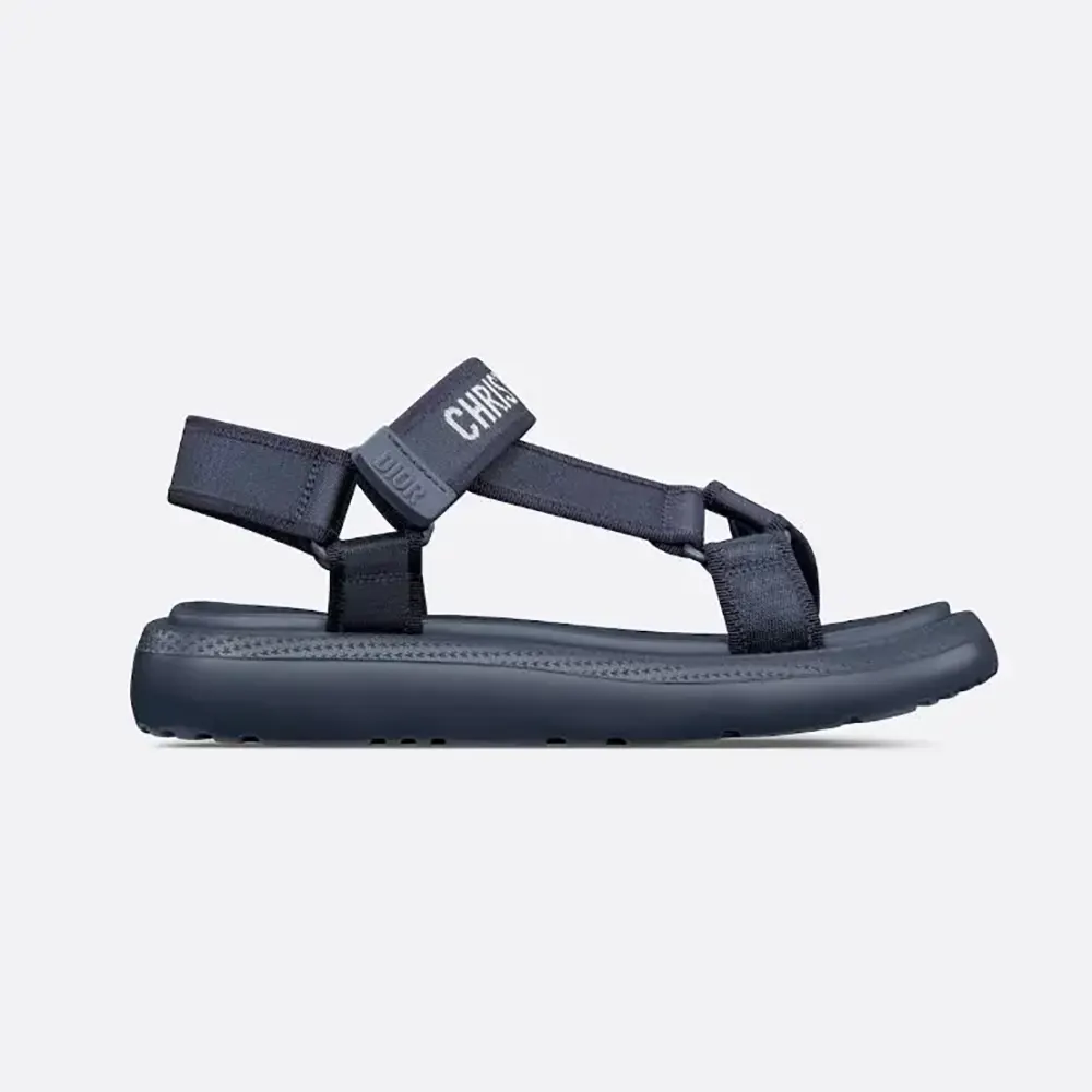 Side view of Dior Women Dioriviera D-Wave Sandal Deep Blue Technical Fabric