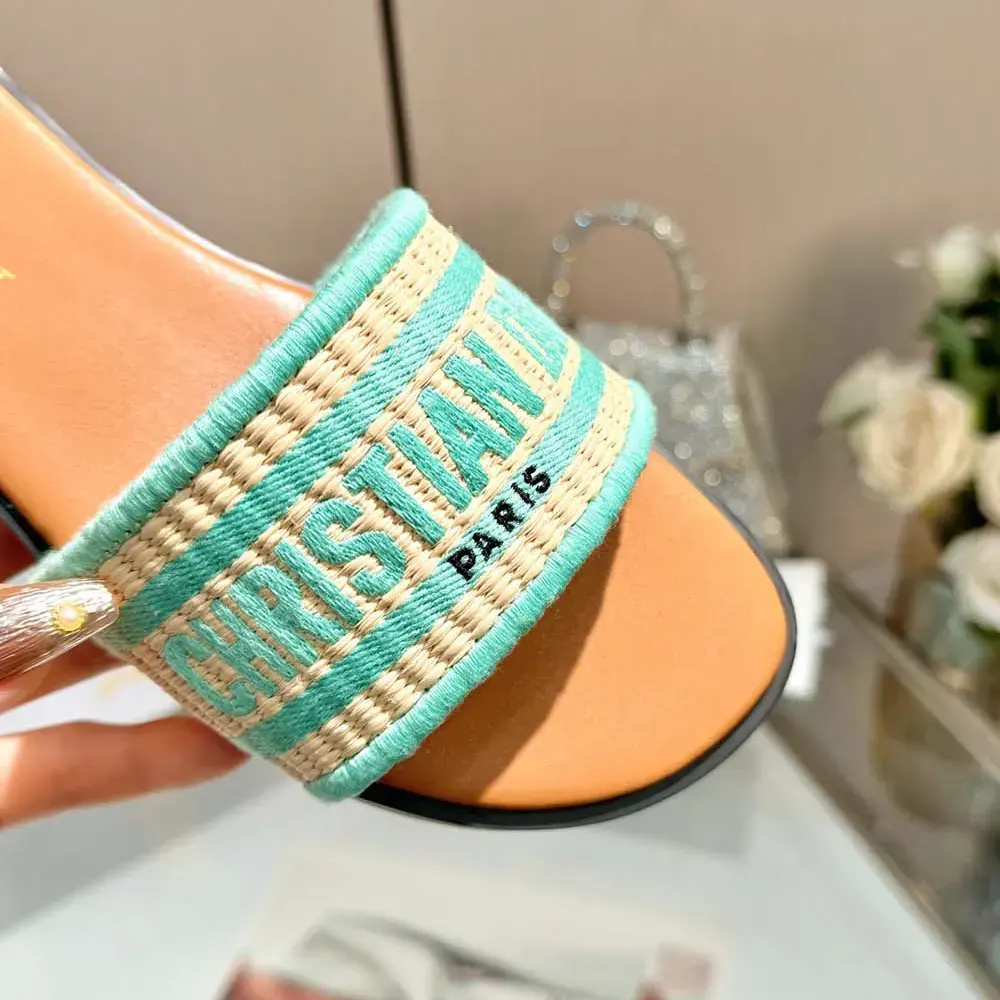 Dior Women Dioriviera Dway Slide Natural Raffia and Aquamarina Embroidered Cotton - image 8