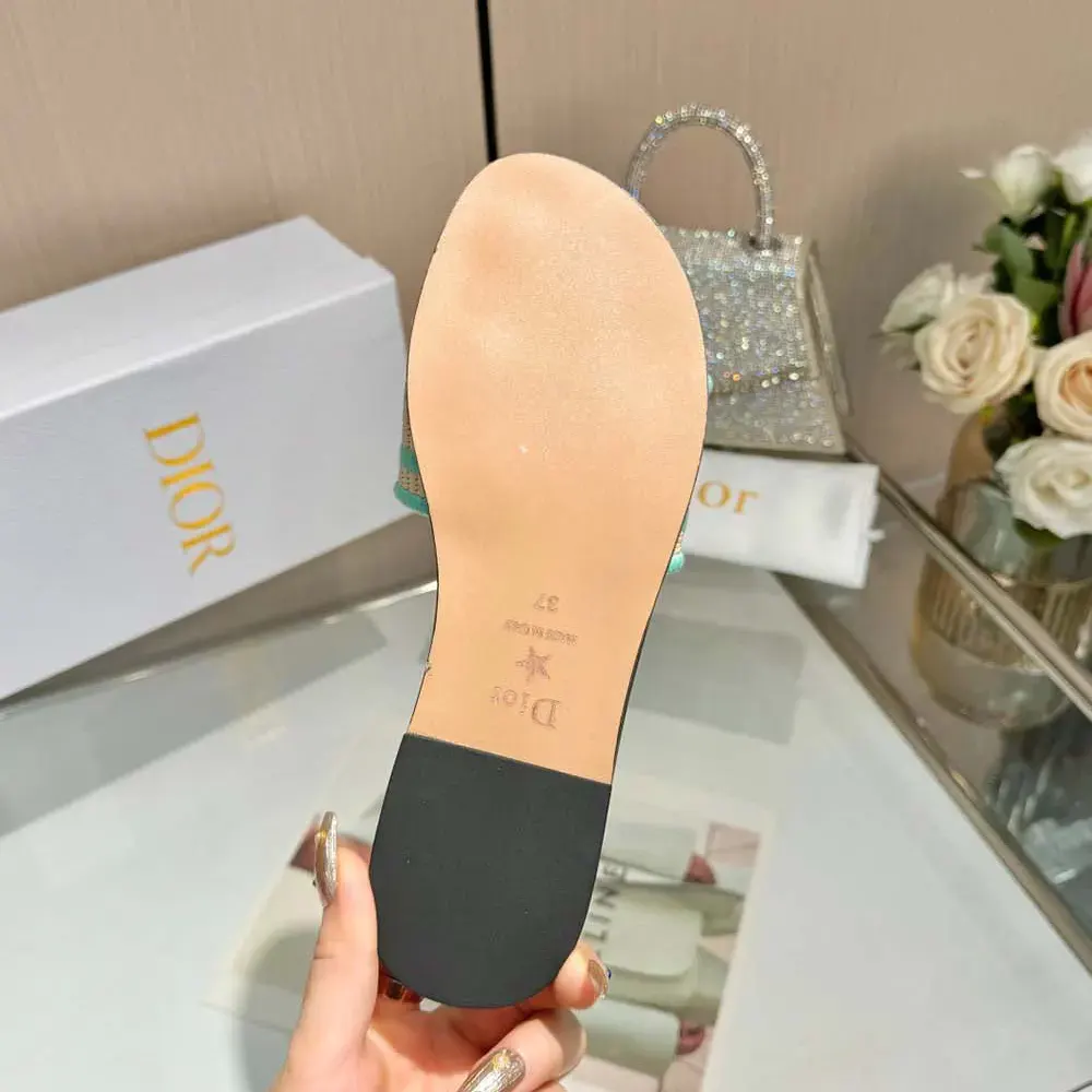 Dior Women Dioriviera Dway Slide Natural Raffia and Aquamarina Embroidered Cotton - image 9