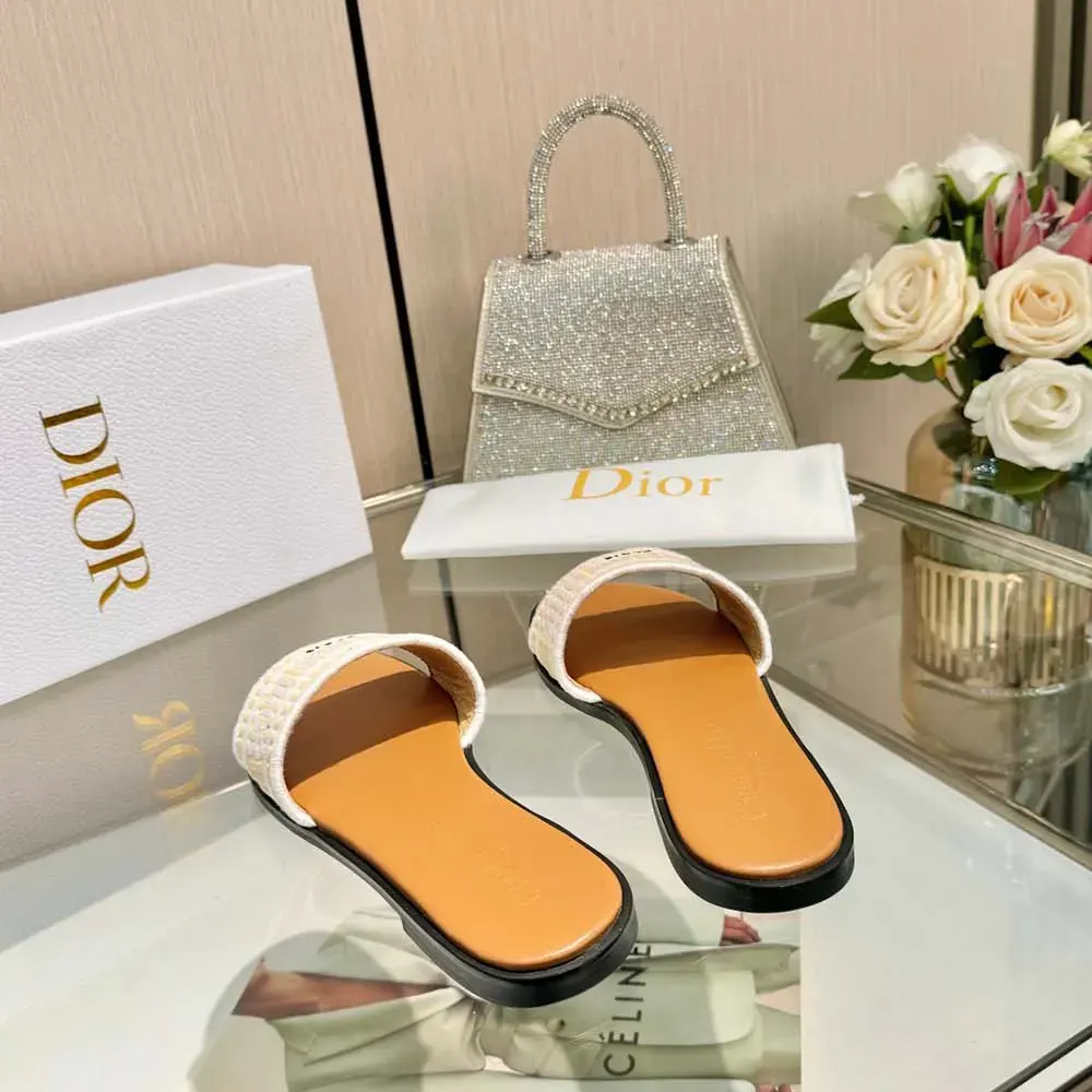 Dior Women Dioriviera Dway Slide Natural Raffia and White Embroidered Cotton - image 7