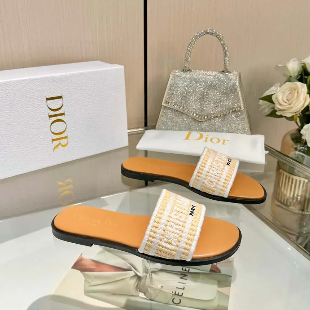 Dior Women Dioriviera Dway Slide Natural Raffia and White Embroidered Cotton - image 4