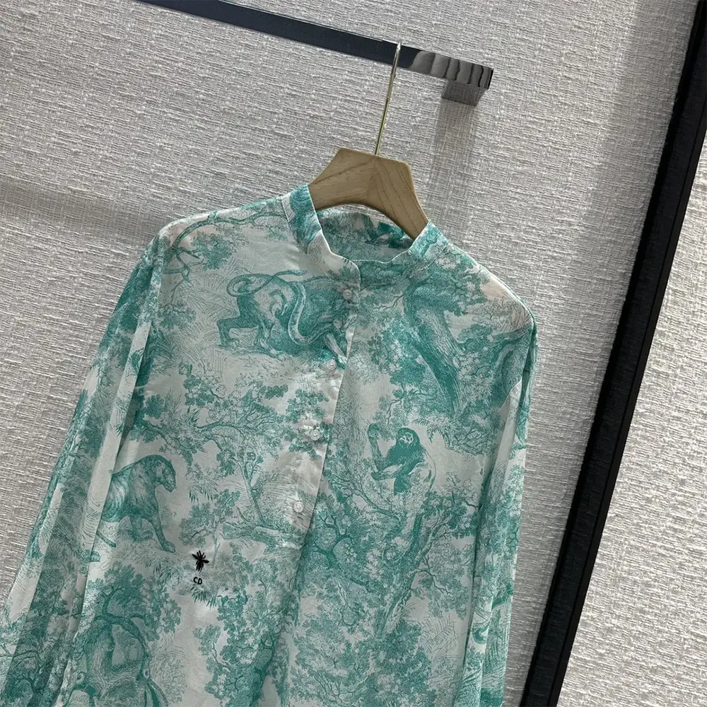 Dior Women Dioriviera Long Blouse White and Aquamarina Cotton Muslin - image 4