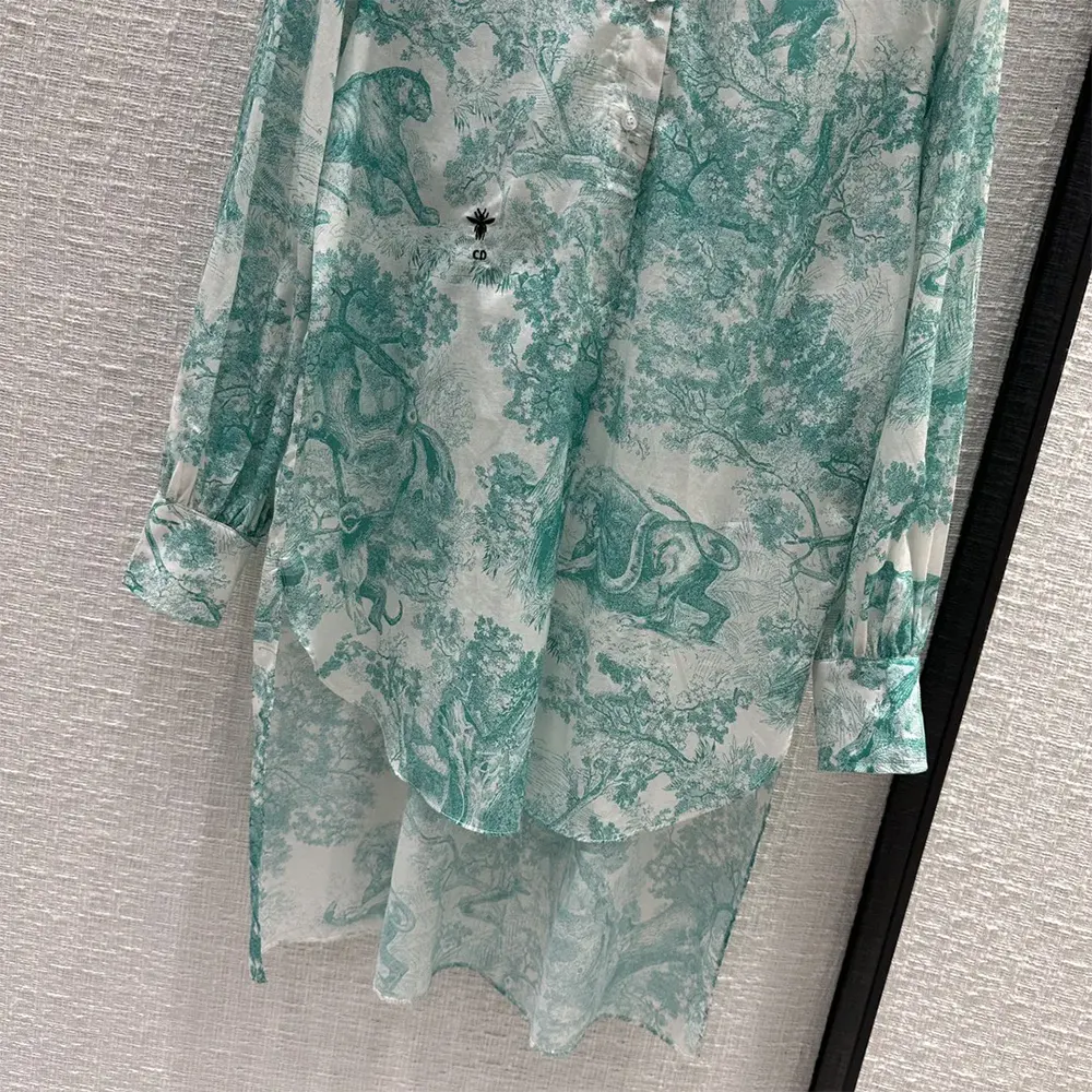 Dior Women Dioriviera Long Blouse White and Aquamarina Cotton Muslin - image 7
