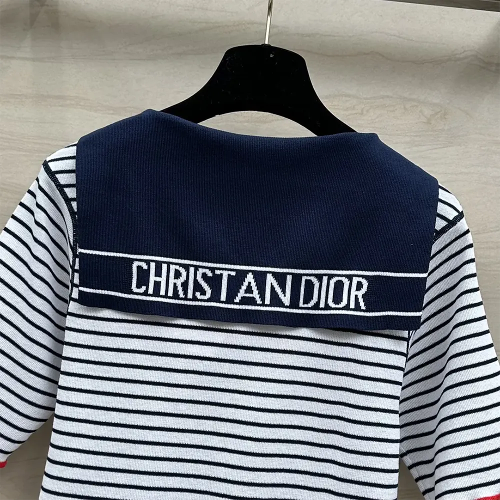 Dior Women Dioriviera Sweater White and Navy Blue Linen, Cashmere and Silk Ribbed Knit - image 6