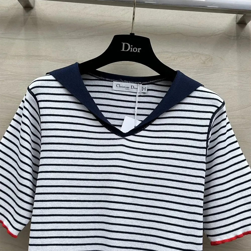 Dior Women Dioriviera Sweater White and Navy Blue Linen, Cashmere and Silk Ribbed Knit - image 4