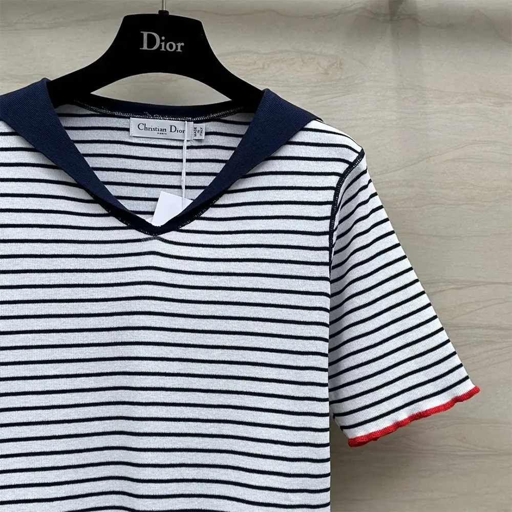 Dior Women Dioriviera Sweater White and Navy Blue Linen, Cashmere and Silk Ribbed Knit - image 5