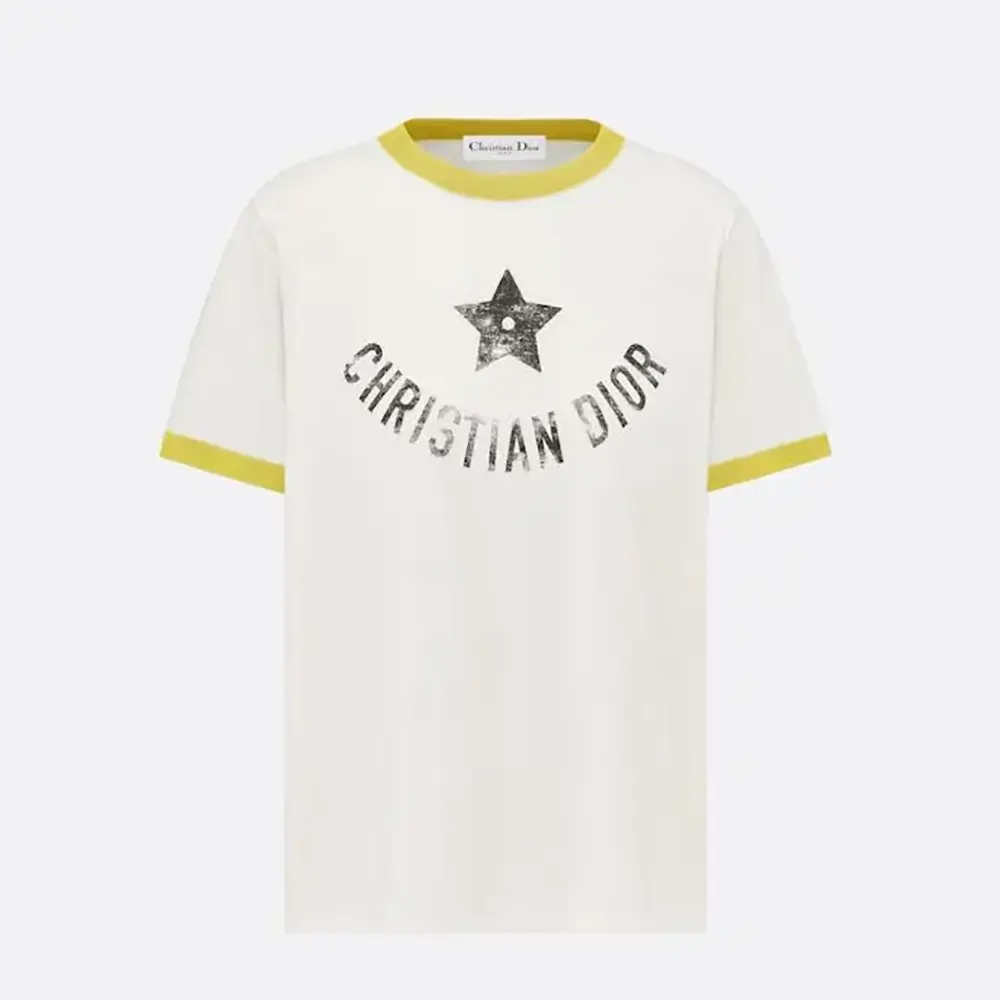Front view of Dior Women Dioriviera T-Shirt in lemon yellow cotton jersey