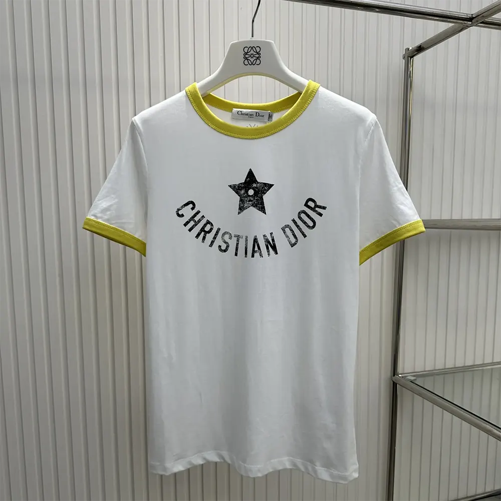 Close-up of Dior logo detail on Dioriviera T-Shirt chest area