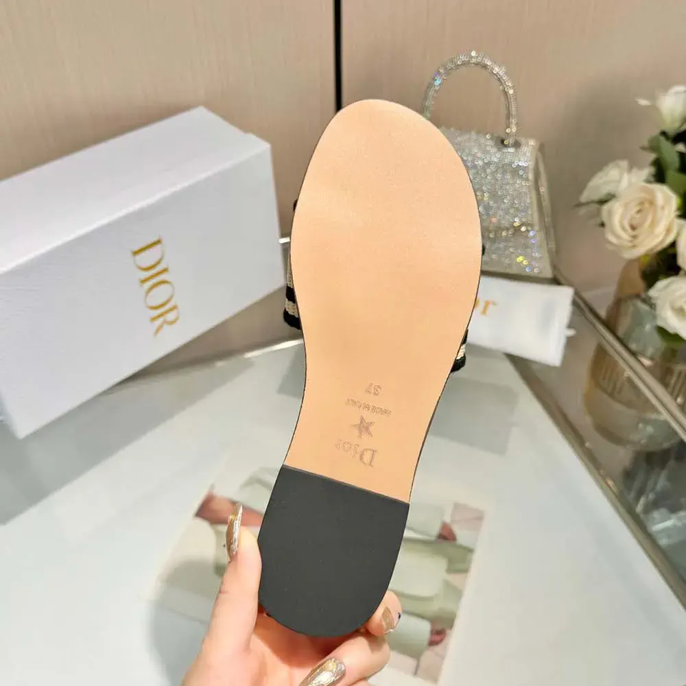 Dior Women Dway Slide Natural Raffia and Black Embroidered Cotton - image 9