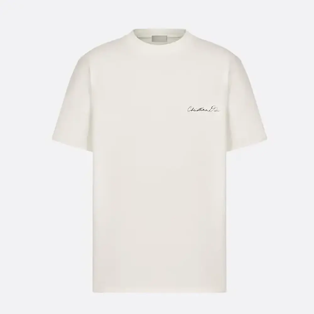 Front view of Dior Women Handwritten Christian Dior T-Shirt white cotton jersey