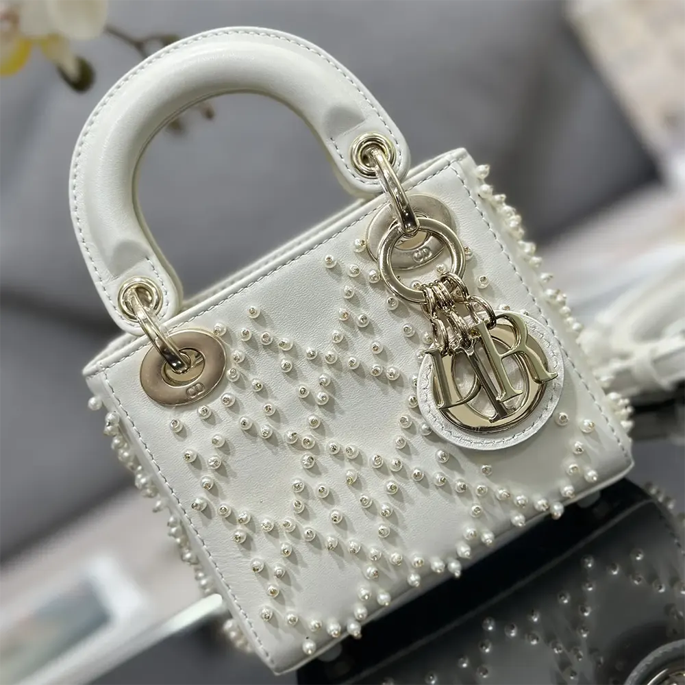 Dior Women Lady Dior Micro Bag Latte Cannage Lambskin with Resin Pearls - image 4