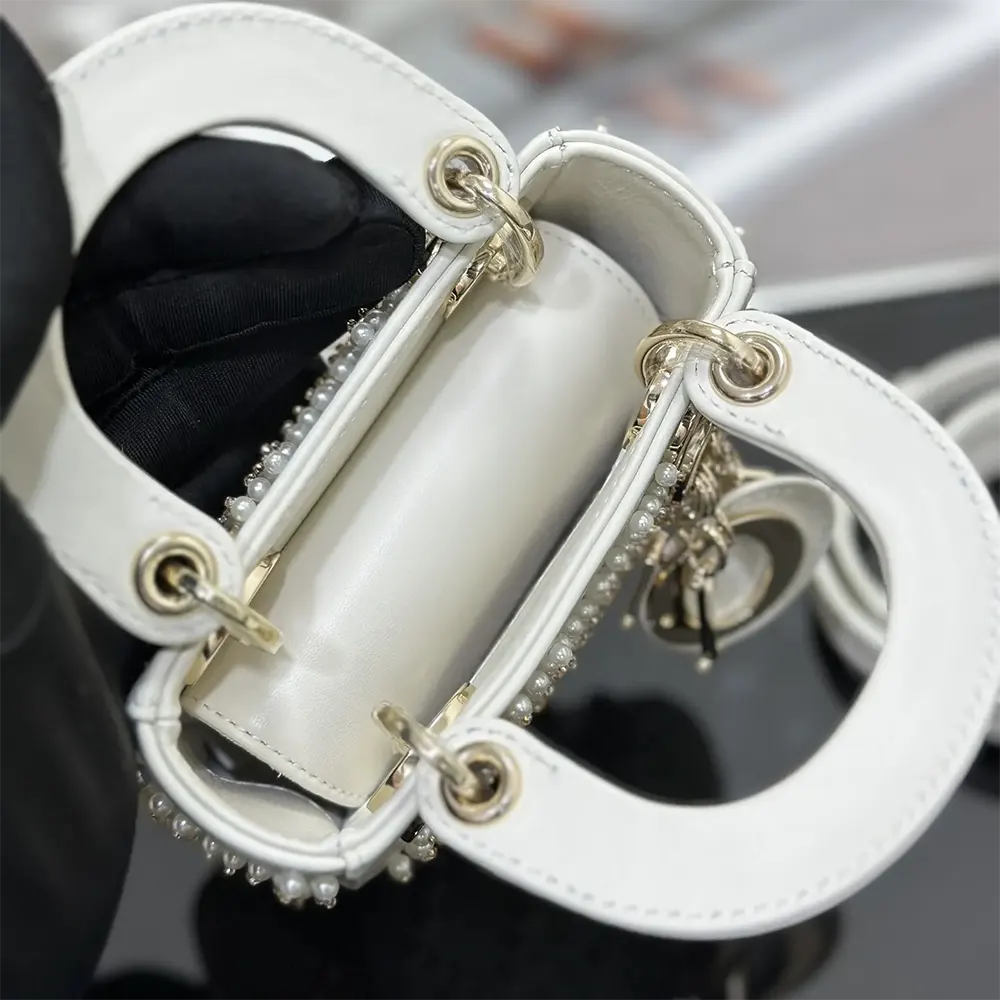 Dior Women Lady Dior Micro Bag Latte Cannage Lambskin with Resin Pearls - image 7