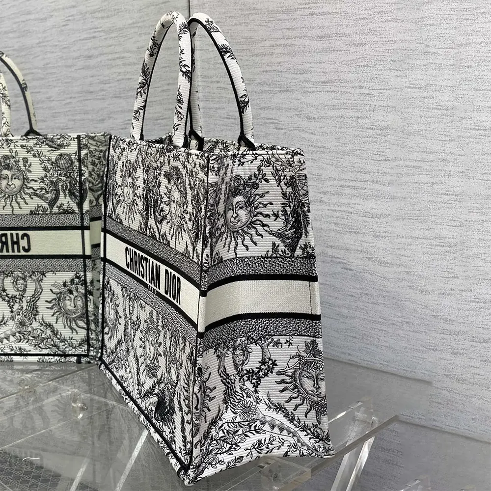 Dior Women Large Dior Book Tote White and Black Toile de Jouy Soleil Embroidery - image 4