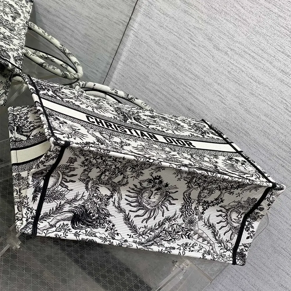 Dior Women Large Dior Book Tote White and Black Toile de Jouy Soleil Embroidery - image 5