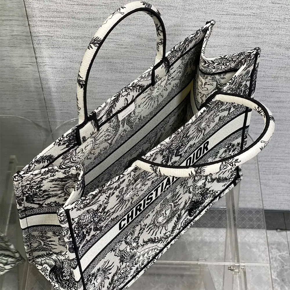 Dior Women Large Dior Book Tote White and Black Toile de Jouy Soleil Embroidery - image 7