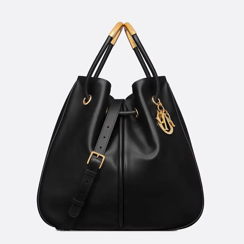 Front view of Dior Women Large Dior Nolita Bag Black Calfskin with zipper closed