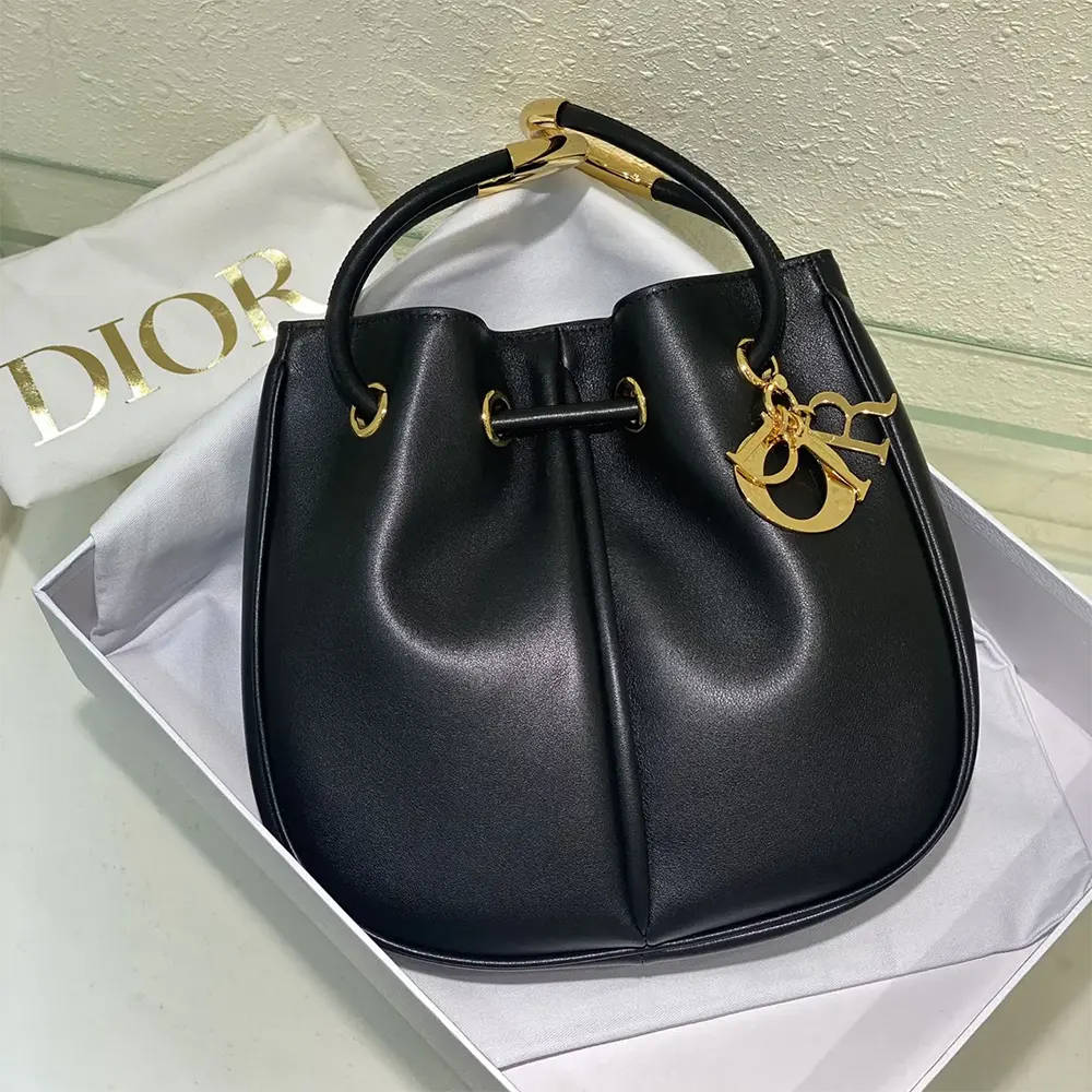 Close-up of silver Dior hardware on Large Dior Nolita Bag in black calfskin