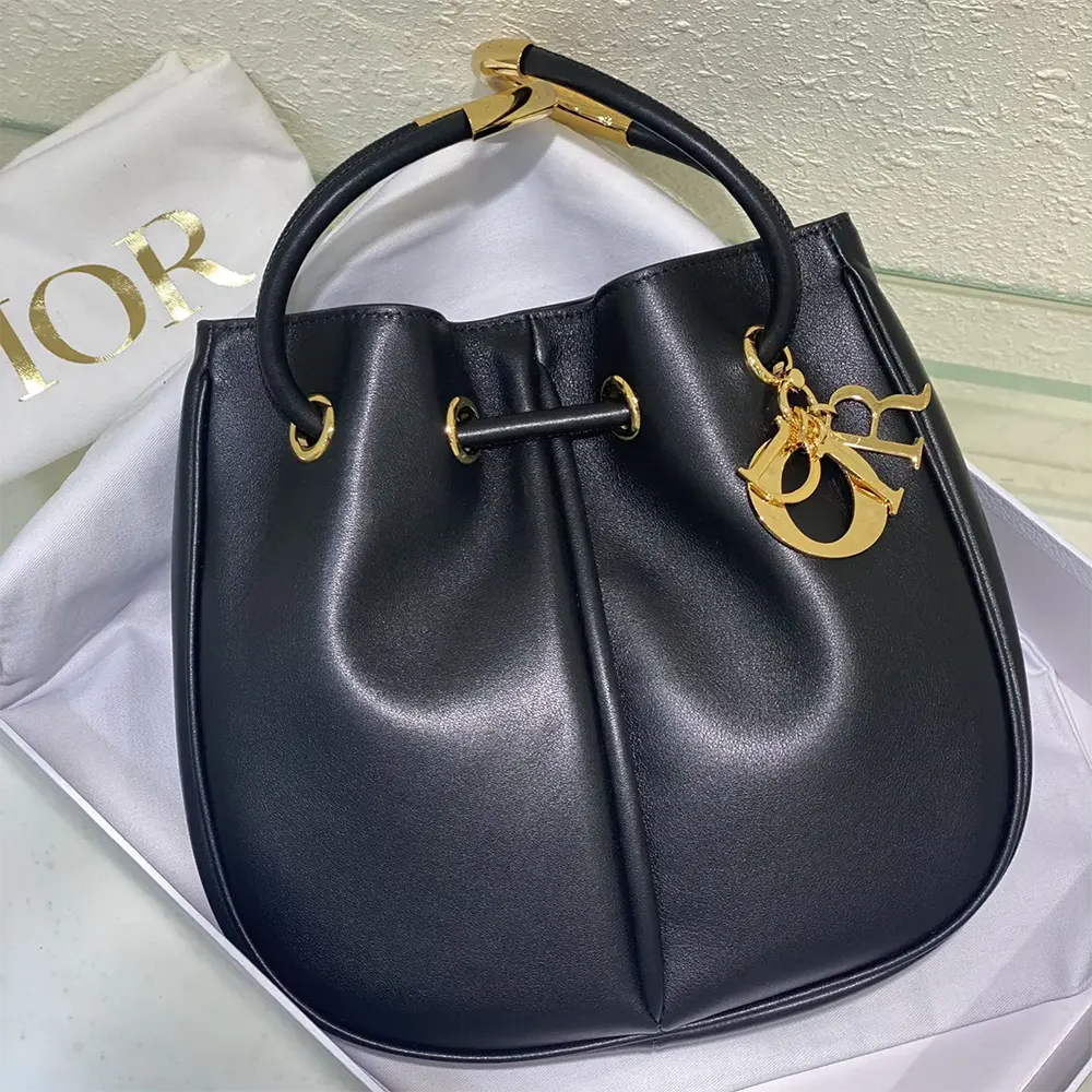Side angle showing silhouette of Dior Women Large Dior Nolita Bag Black Calfskin