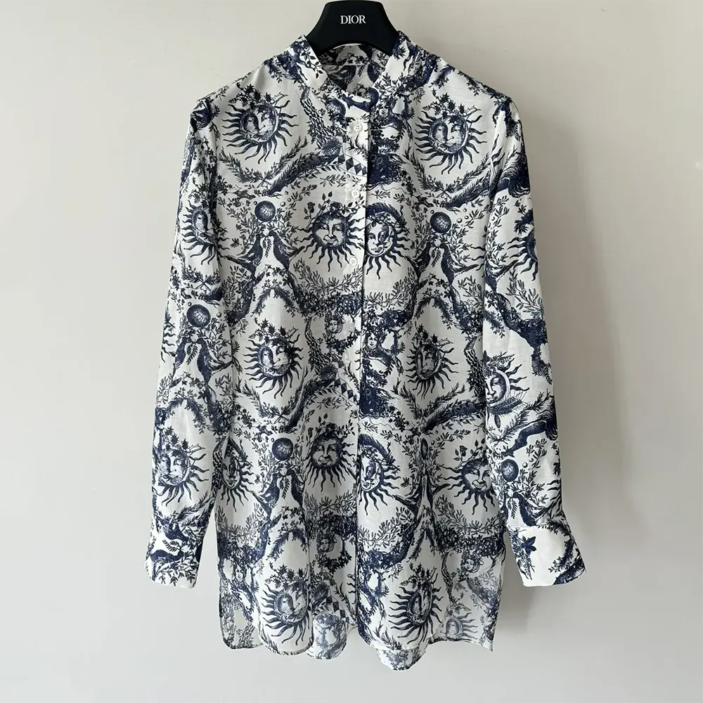 Side angle showing relaxed silhouette of Dior Women Long Blouse