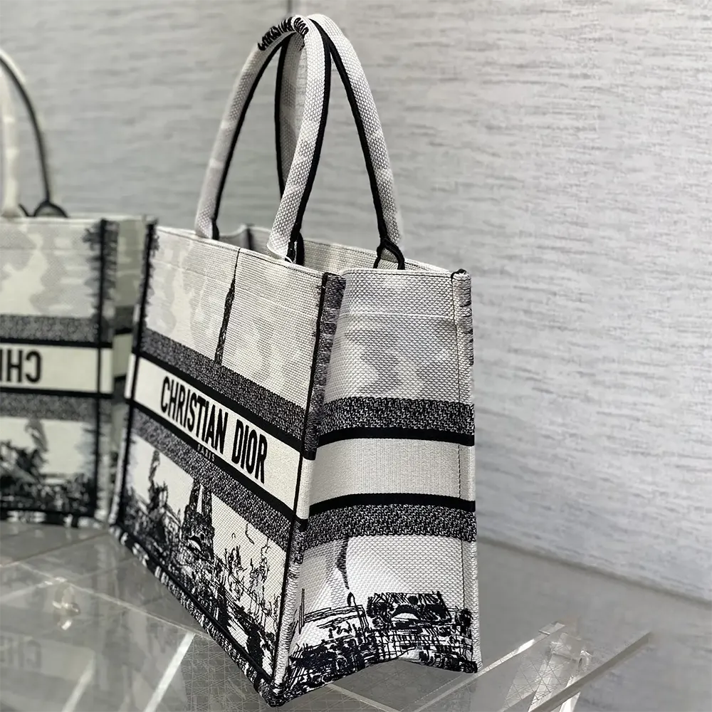 Dior Women Medium Dior Book Tote White and Black Paris Embroidery - image 4